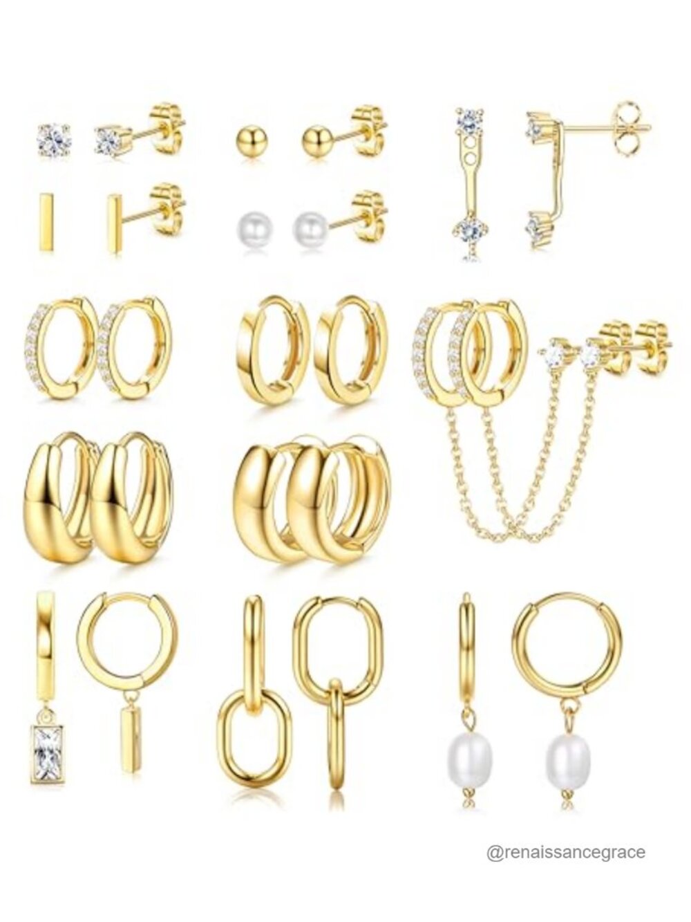 13 Pairs Gold Earrings Set for Women Stud Hoop Huggie Dangle Hypoallergenic